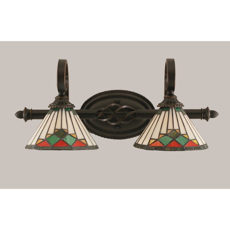 Pierro Eleganté 2 Light Bath Bar Shown In Dark Granite Finish With 7" Green Sunray Art Glass
