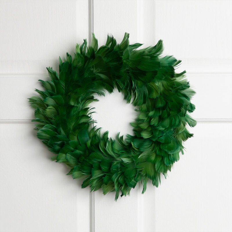 Couronne de Noël à deux tons de plumes - 14,5 po - non éclairée, Vert