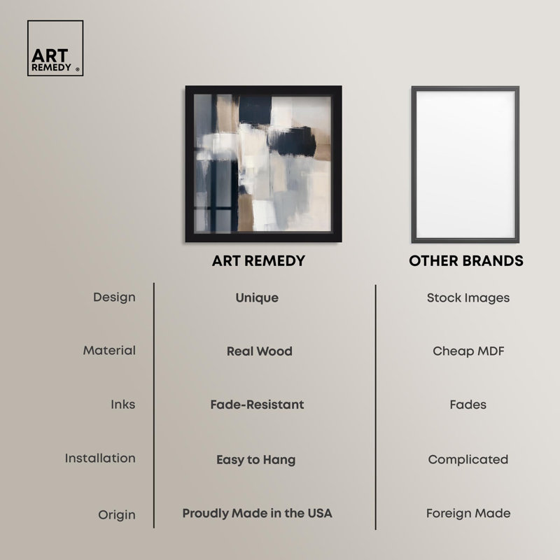Art mural bleu et brun clair Abstraction II Shadowbox par Art Remedy, H 13 po x l 13 po, Noir