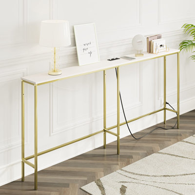 Console Table With Power Outlet,Modern Narrow Long Sofa Table Behind Couch,Skinny Entry Table With Metal Frame ,Classic by Latitude Run