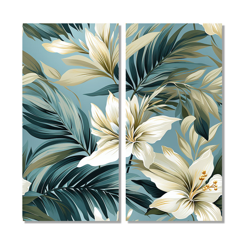 Motif tropical côtier neutre 2 pièces, 40" H x 40" W, Framed Wrapped Canvas, Does Not Apply