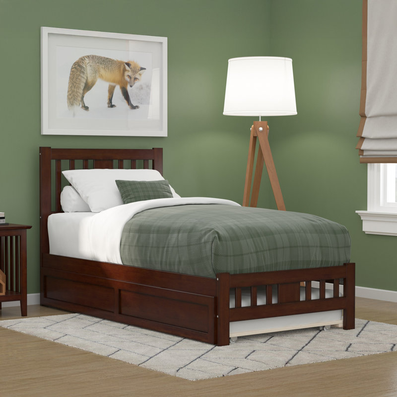 Anakin Solid Wood Platform Bed with Matching Trundle, Walnut, Twin