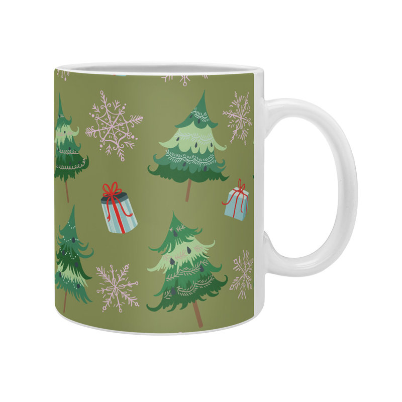 Grande tasse à café arbres de noël et flocons de noël