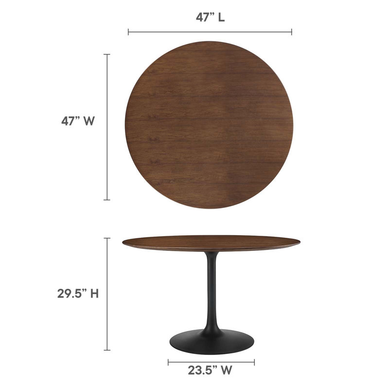 Table de salle à manger ronde Lippa, H 28,5 po x l 47 po x P 47 po, Noir