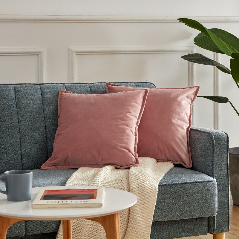 Housse de coussin carré en velours, Rose
