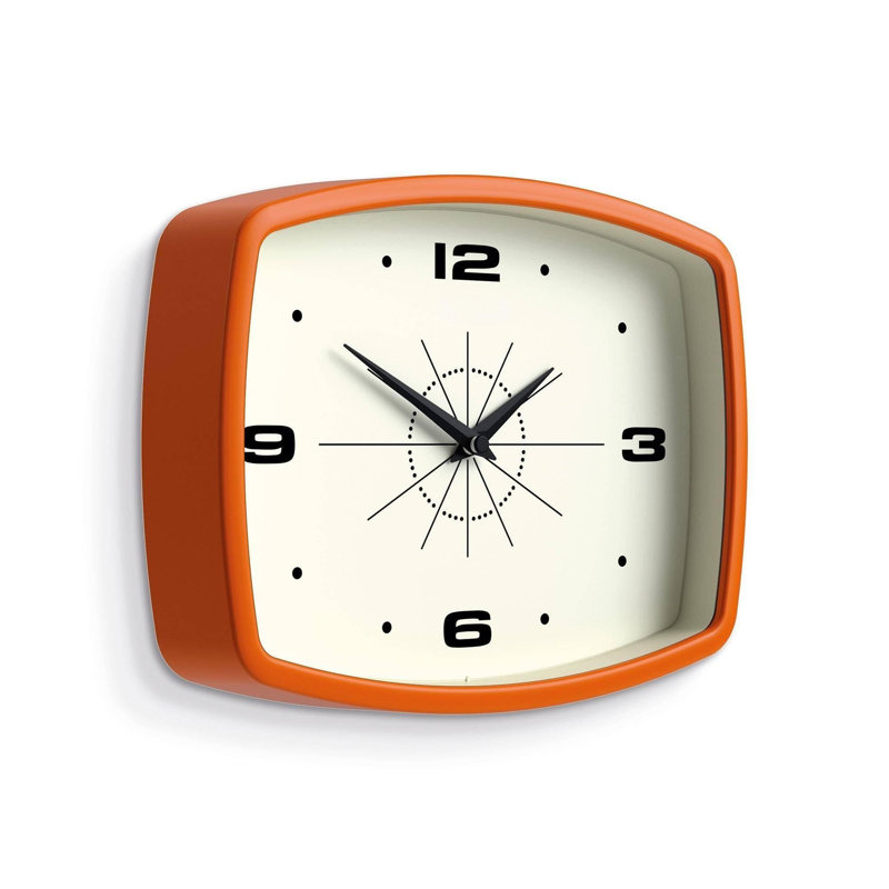 Horloge murale de cinéma | Horloge rectangulaire rétro | 10 pouces | Orange | Style moderne et tendance pour la cuisine, le salon ou le bureau