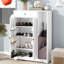 Armoire à chaussures autoportante 2 portes à volets blancs - Tablettes de rangement réglables et modernes et tiroir supérieur pour le vestibule