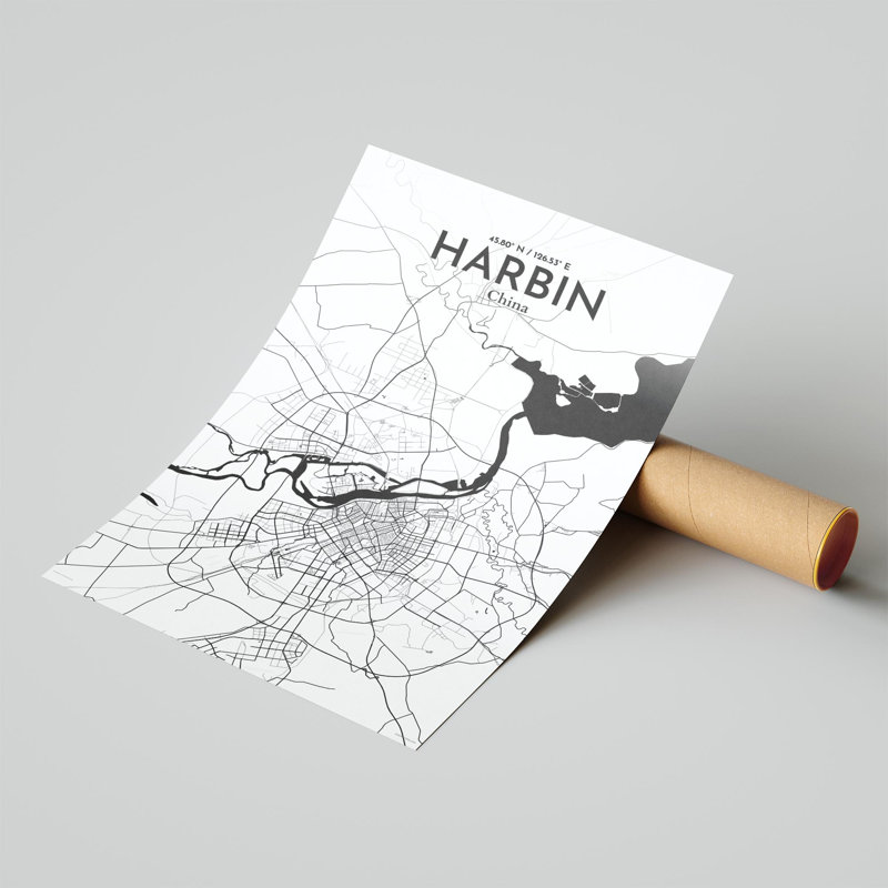 «Harbin City Map», impression, Noir / blanc, H 17 po x l 11 po