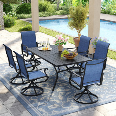 6-Person Rectangular Patio Dining Set With Swivel PVC-coated polyester Chairs