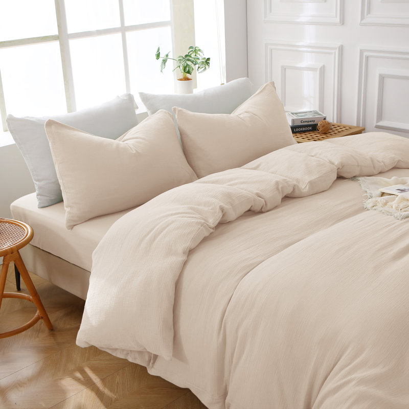 Solayne Muslin Duvet Cover Set 100% Cotton Double-Layer Linen Like Gauze Comforter Cover 3 Pieces Breathable & Lightweight For All Season