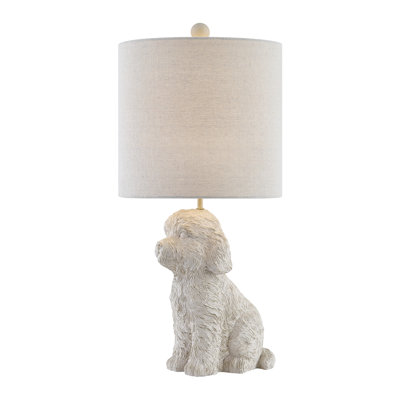 Resin Doodle Dog Table Lamp With Linen Shade