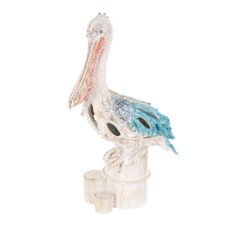 Sculpture Cole and Grey Polystone Textured Pelican avec plumes et blocs ronds, Bleu
