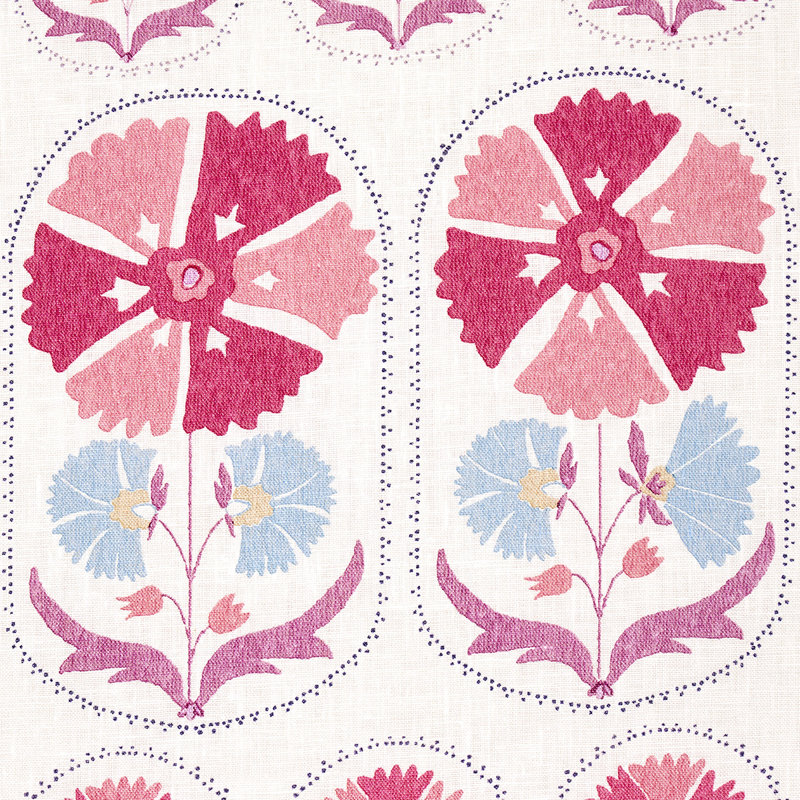 Anjuna Floral Linen Print Fabric, Mulberry
