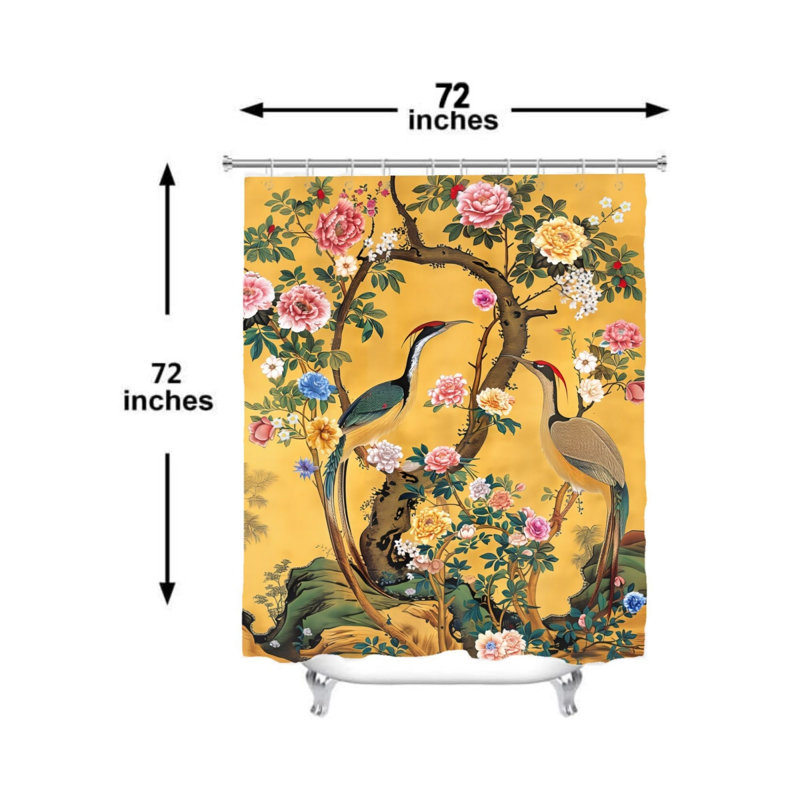 Rideau de bain vintage à motif floral et oiseaux, 183 cm x 183 cm, avec crochets