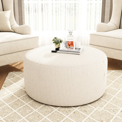 Velours côtelé rond en beige - l 29,95 po, P, 16,73 po, contreplaqué, adaptable à de multiples fonctions avec revêtement X 16,73, rembourrage en mousse dense, différents styles de décor