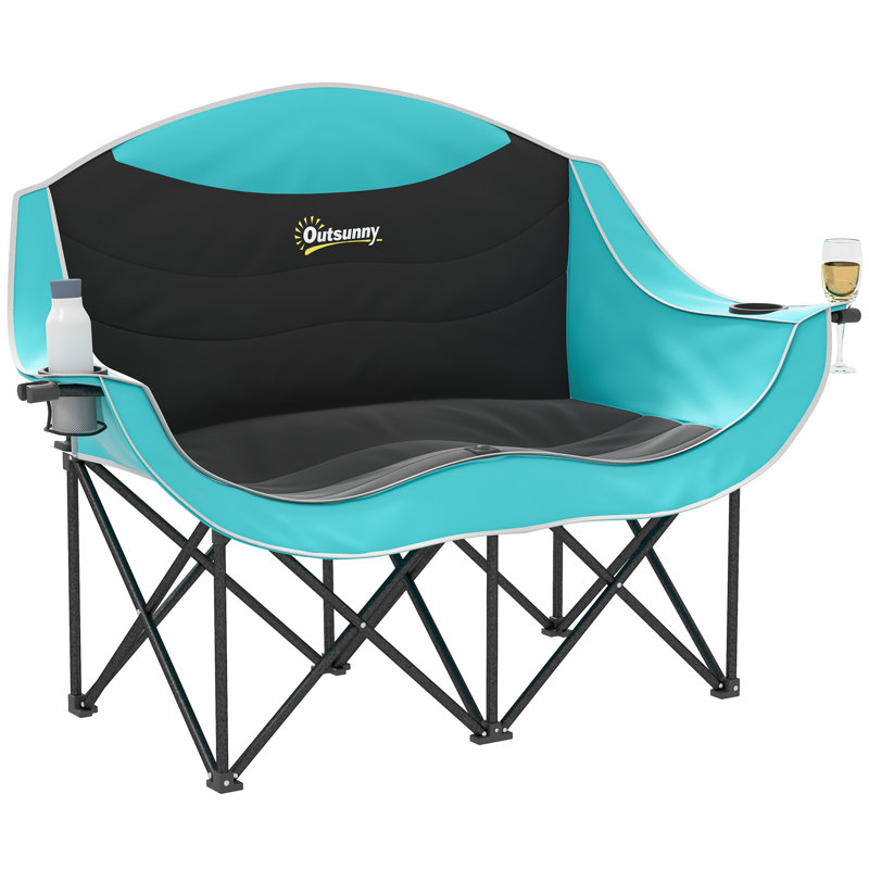 Double Camping Chair for Adults, Padded Folding Camp Chair for 2 Person with Armrest, Wine Glass Holder, Cup Holder, Carry Bag for Outdoor Sports, Picnics, Supports up to 551 lbs.