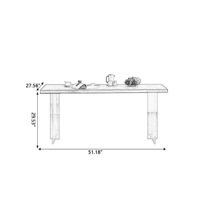 Table de salle à manger rectangulaire moderne en bois massif acrylique, H 29,53 po x L 51,18 po x l 27,56 po