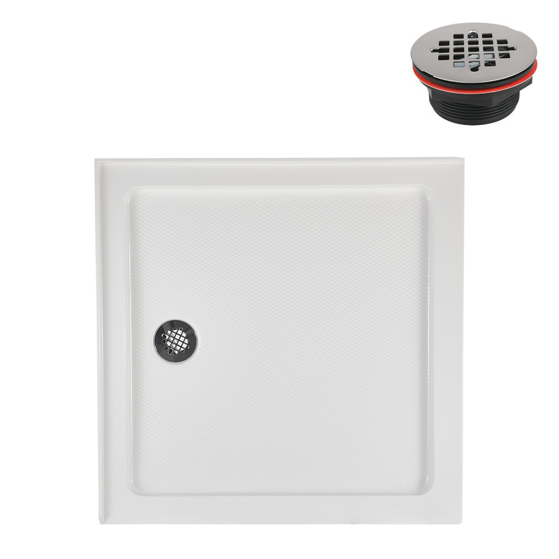 Streamline 32 in. x 32 in. Corner Acrylic Shower Base in Glossy White with Left Drain, Drain Included, Left