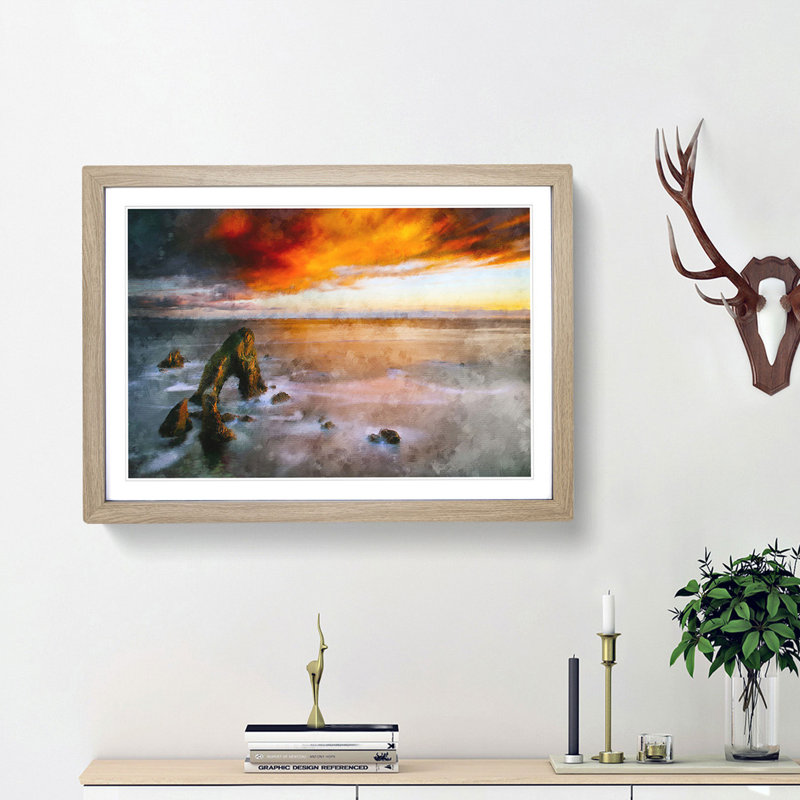 Crohy Head Sea Arch in Ireland - Picture Frame Graphic Art Print, 24cm H x 33cm W x 2cm D, Oak Framed