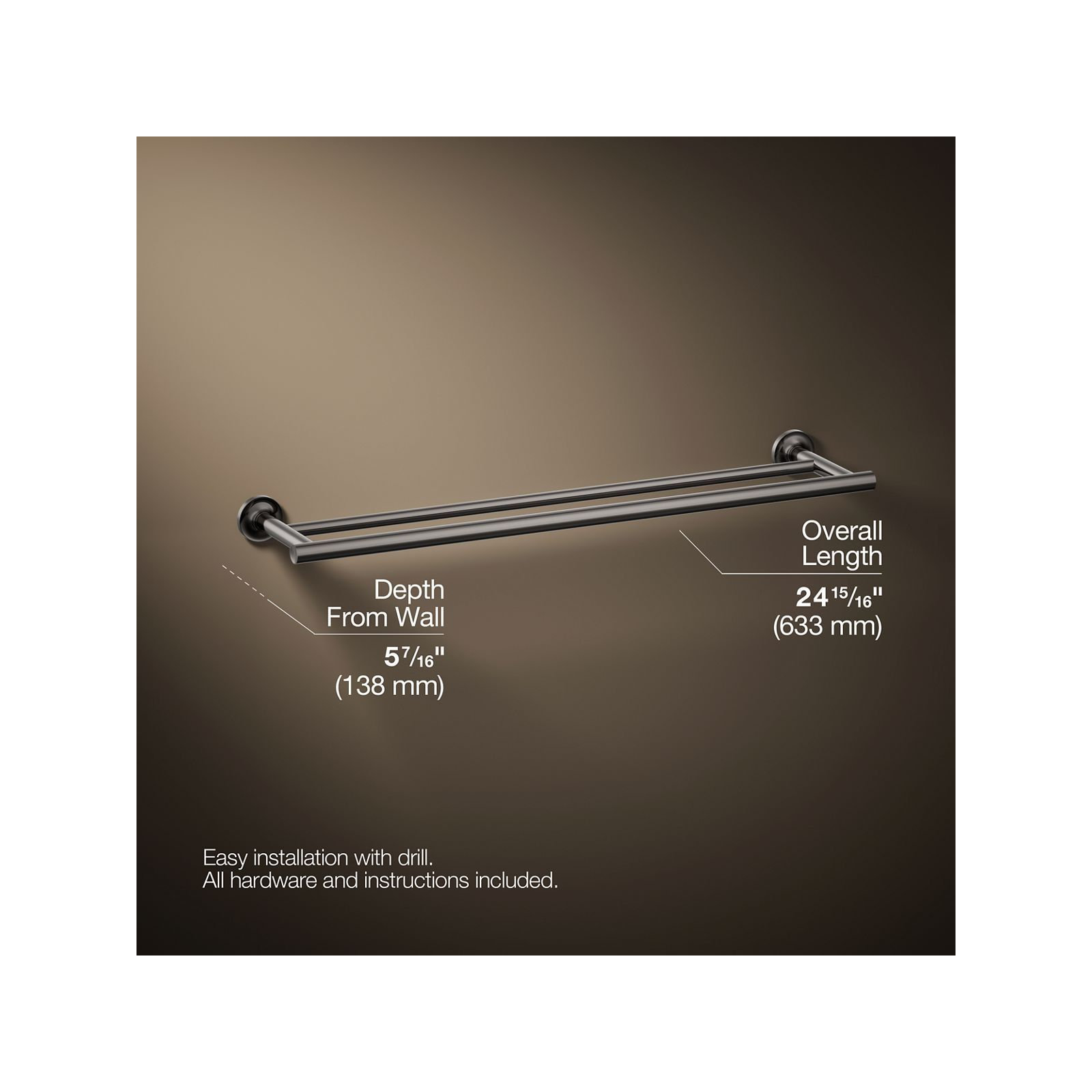 Purist Double 24" Wall Mounted Towel Bar, Vibrant Titanium