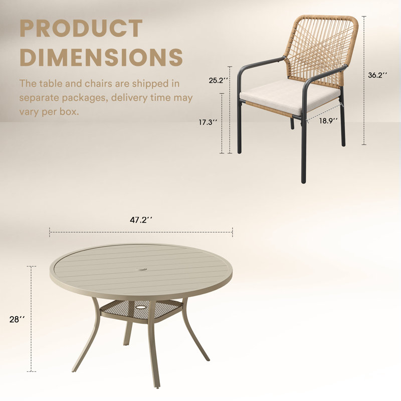 7-Pieces Patio Round Outdoor Dining Set With Wicker Stackable Chair, Cream