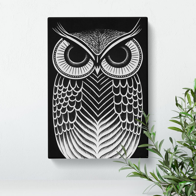 Monochrome Owl No.1 - Wrapped Canvas, 50cm H x 35cm W x 3cm D