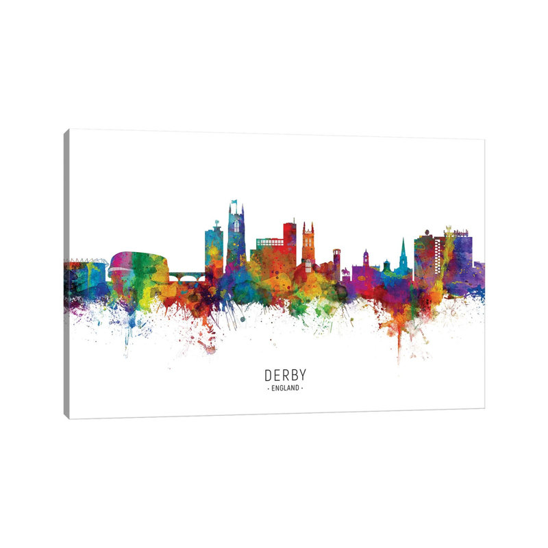 Derby England Skyline by Michael Tompsett - Wrapped Canvas Painting, 20.32 cm H x 30.48 cm W