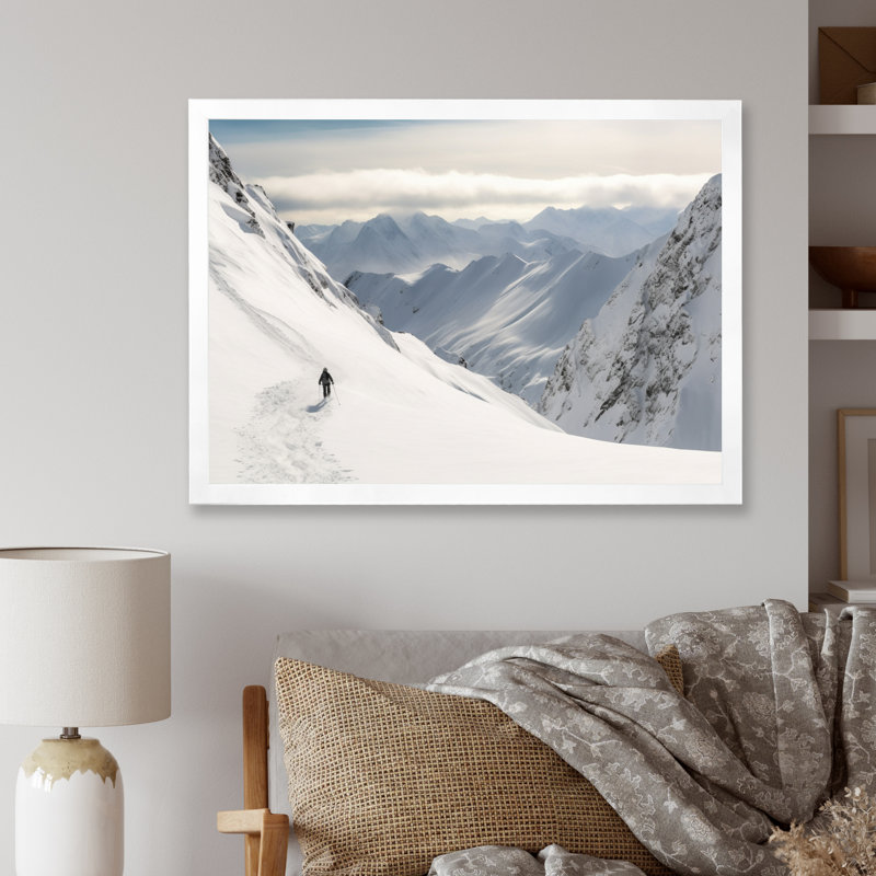 " Winter Mountain Top I ", 30" H x 40" W x 1.5" D, White Single Picture Framed