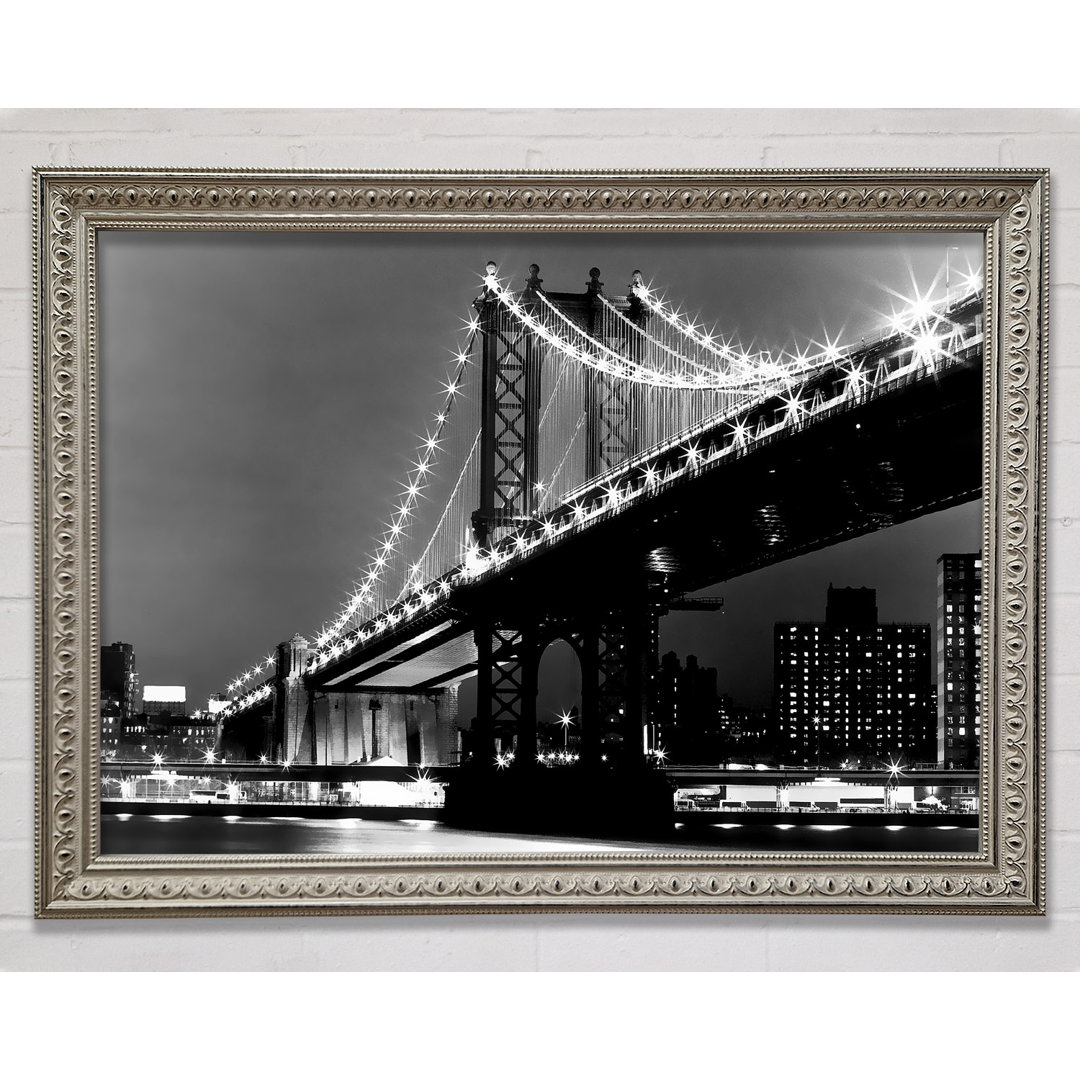 Brooklyn Bridge Night Lights B N W - Einzelne Bilderrahmen Kunstdrucke