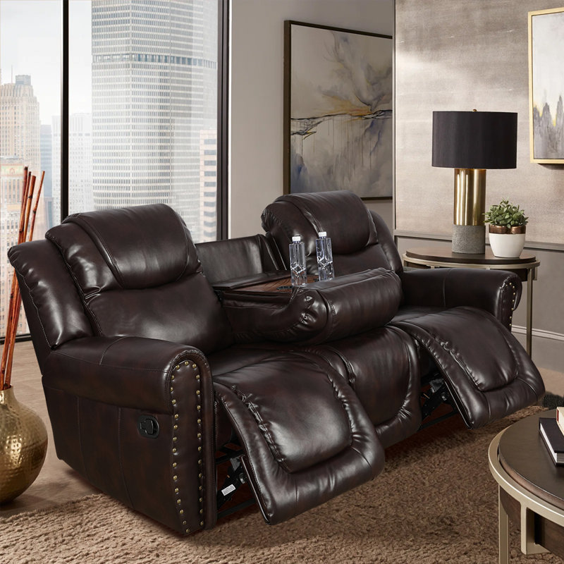 Dundee 86'' Faux Leather Reclining Sofa, Brown Faux Leather