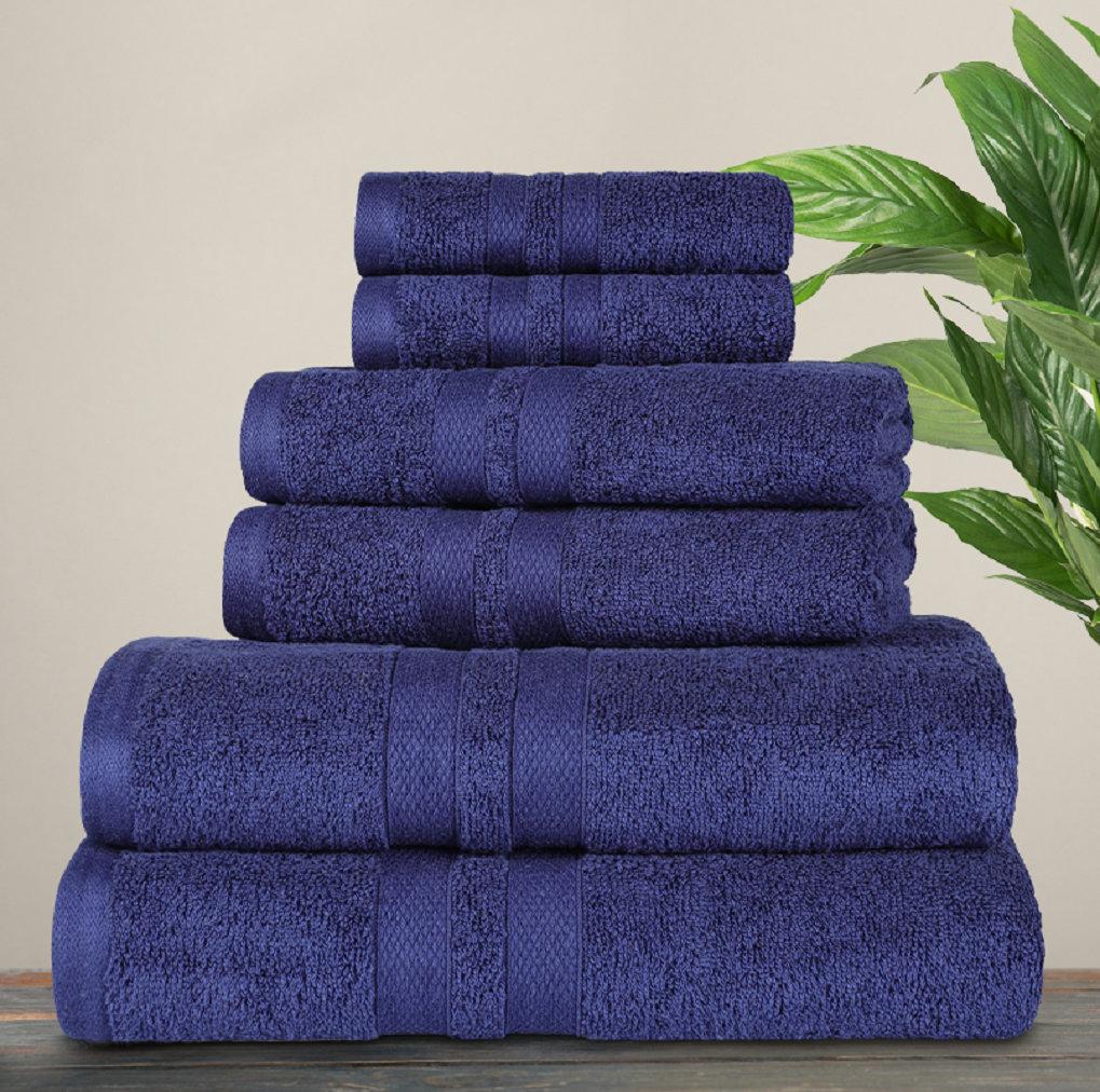 6-Piece Cotton Towel Set, Navy Blue