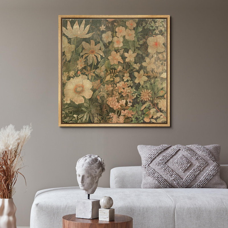 «Vintage Gentle Meadows, fleurs en fleurs sous un ciel couvert, illustrations champêtre rustique français», Naturel