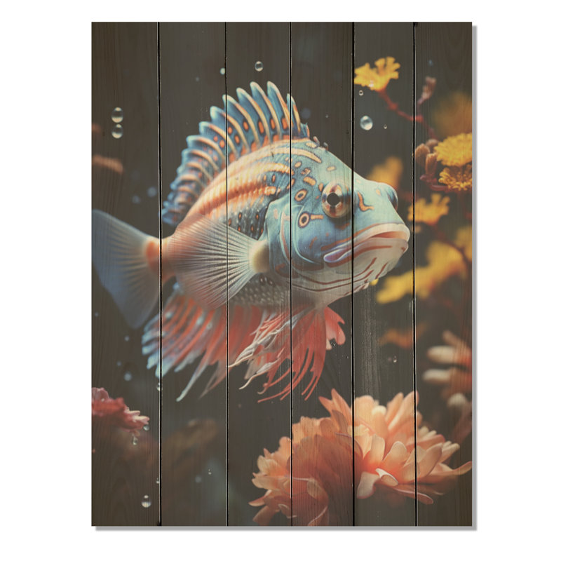 Coraux, papillon, cuivre et cobalt, H 40 po x l 30 po
