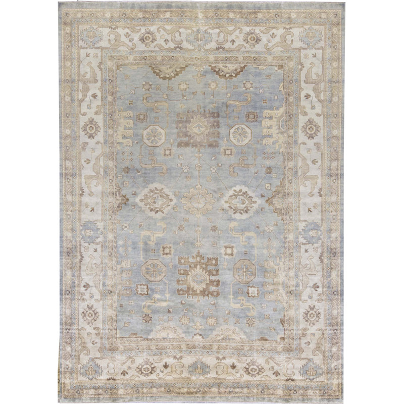 Hand-Knotted High-Quality Light Blue and Ivory Area Rug