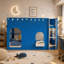 Lit mezzanine double pour enfant avec lumière DEL chaude, bleu Klein