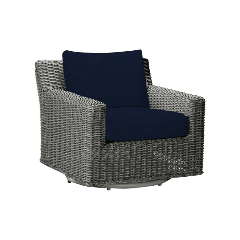 Rustic Swivel Patio Chair with Cushions, No Welt, Indigo Velvet, Slate Gray