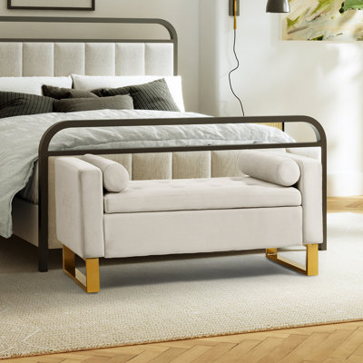 Vallejo 50.4'' W Modern Upholstered Flip Top Storage Bench with Two Pillows and Tufted