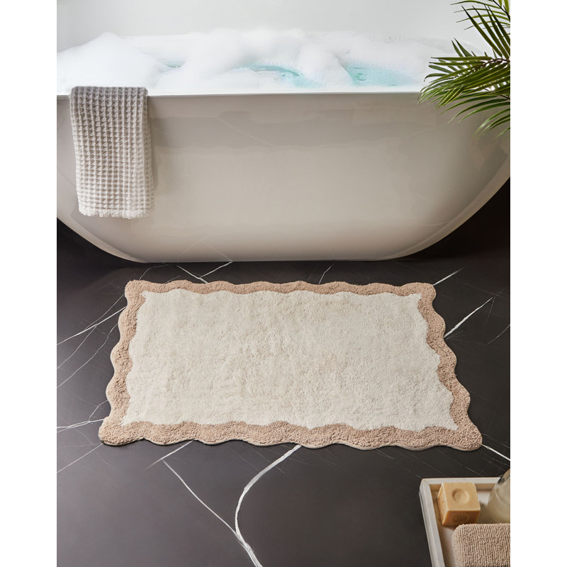 Cotton Non-Slip Bath Mat, 90cm L x 60cm W, Beige/Brown