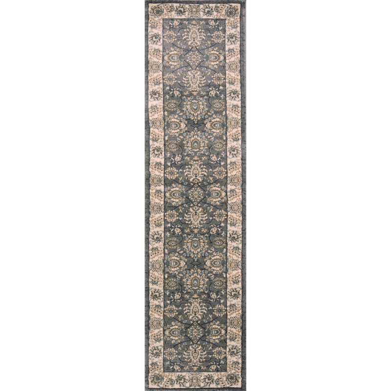 Aherin 3' X 5' Gray and Ivory Floral Area Rug, Runner 2' x 7'7"