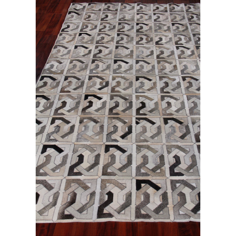 Natural Hide Cowhide Geometric Area Rug, Rectangle 11'6" x 14'6"