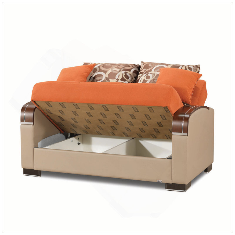 Causeuse convertible rembourrée avec rangement, Chenille orange
