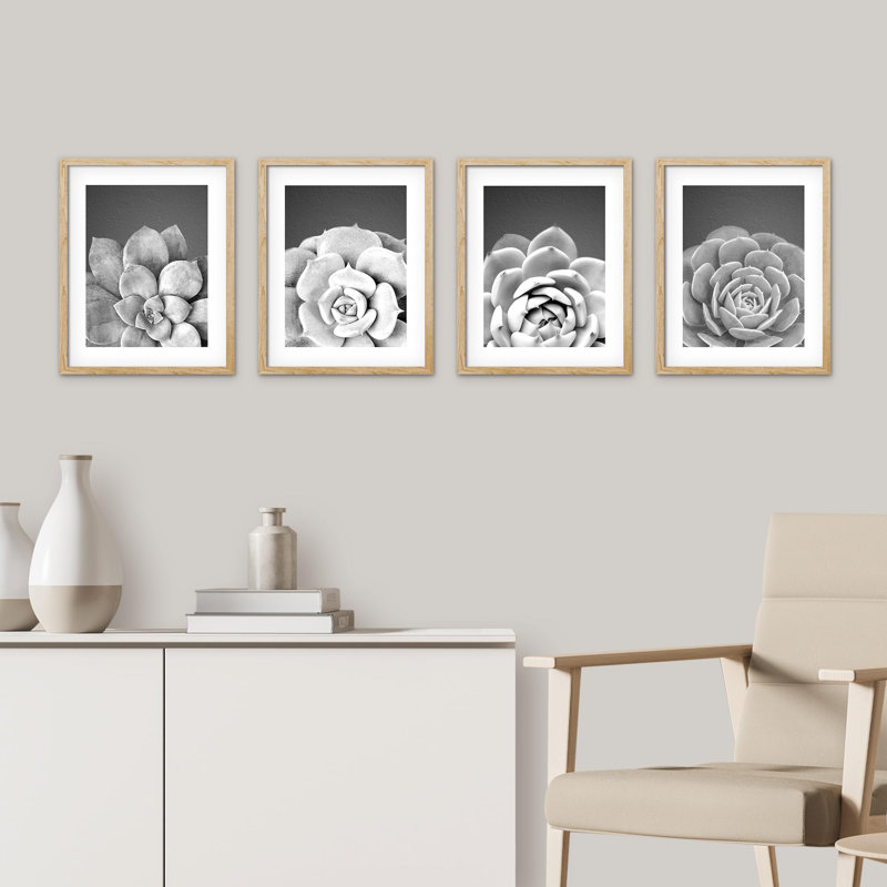 Cactus succulent noir et blanc en niveaux de gris Southwest, Naturel, H 16 po x l 12 po
