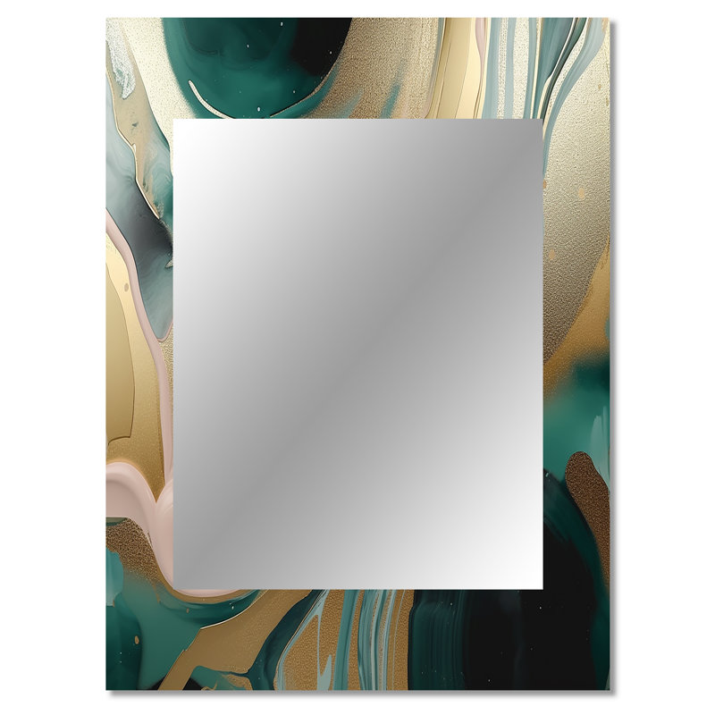 Or et vert marbré Euphoria V - miroir décoratif en marbre, grand miroir mural doré, impression d'art en métal, 40 po x 30 po