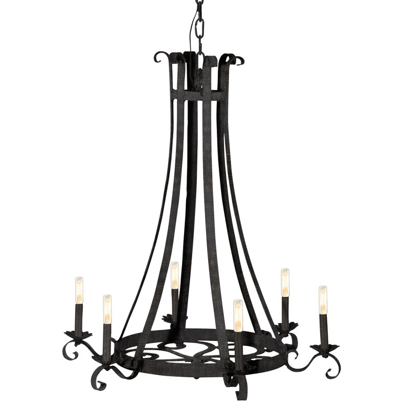 Piccolo 6 - Light Candle Style Wagon Wheel Chandelier, Antique Black