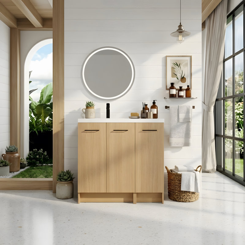 Meuble-lavabo sur pied 36 po avec lavabo en résine et 2 armoires