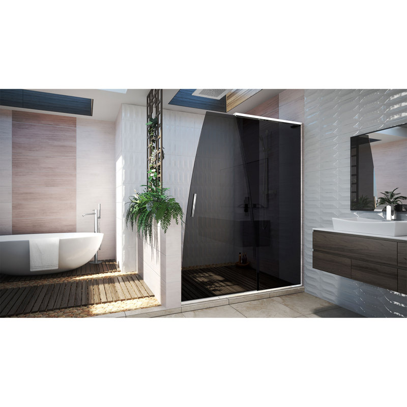 Porte de douche coulissante simple sans cadre avec traitement en verre ClearMax de 58 à 60 po x H 76,62 po Crest, Chrome