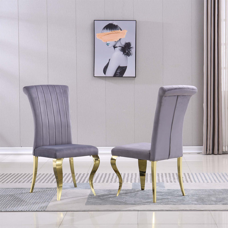Faux Leather Dining Chairs, Accent Armless Chairs, Upholstered dining room chair, dinning chair,kitchen chair, Gold, Gray