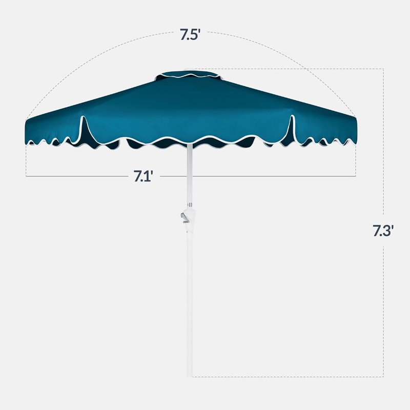  - Parasol de marché de patio de 7,5 pi avec bordure ondulée Peacock, auvent 210g résistant à la décoloration et aux rayons UV, manivelle et inclinaison, évent, cadre robuste
