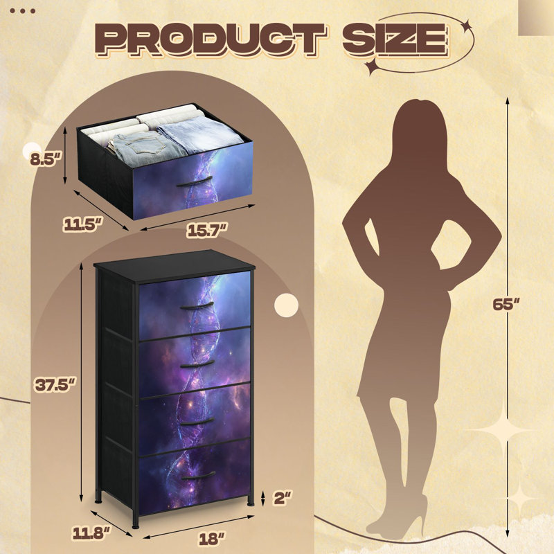 Commode pour chambre à coucher avec 4 tiroirs de rangement Glow Cosmic