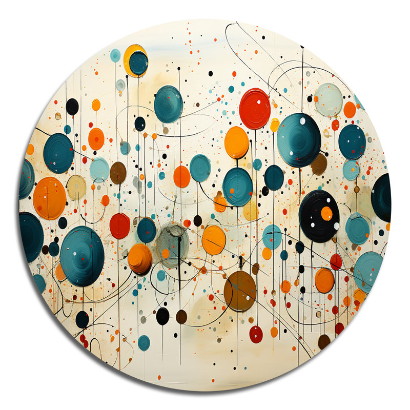 Green Beige Mid Century Abstract Retro IV - Abstract Round Metal Decor, 16" H x 16" W